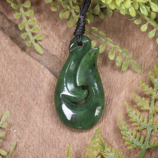 Hei Matau or Fish Hook carved from Hapopo Pounamu - NZ Greenstone