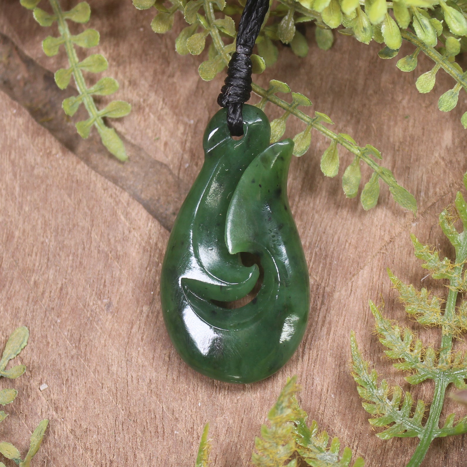 Hei Matau or Fish Hook carved from Hapopo Pounamu - NZ Greenstone