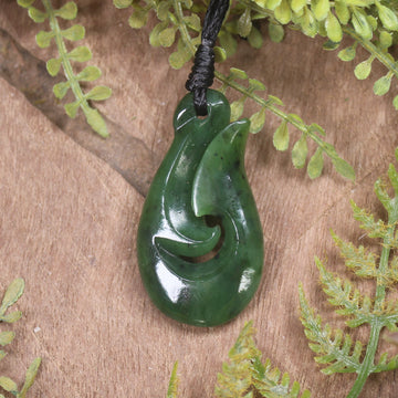 Hei Matau or Fish Hook carved from Hapopo Pounamu - NZ Greenstone
