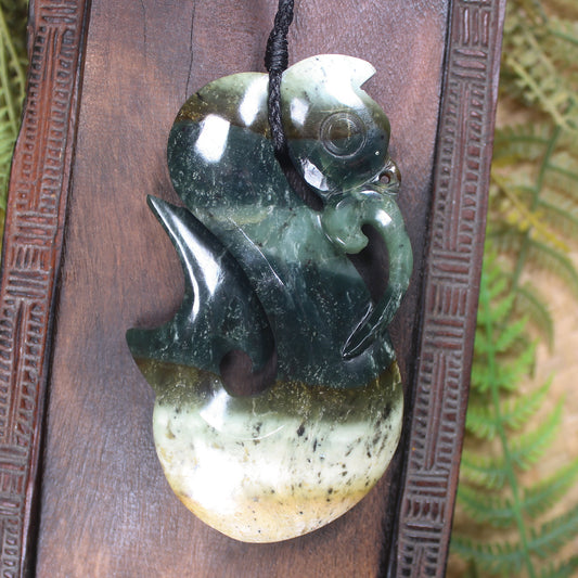 Manaia carved from Flower Jade Pounamu - NZ Greenstone