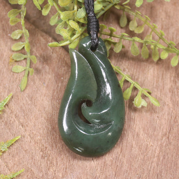 Hei Matau or Fish Hook carved from Hapopo Pounamu - NZ Greenstone