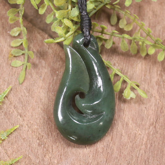 Hei Matau or Fish Hook carved from Hapopo Pounamu - NZ Greenstone
