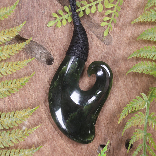 Hei Matau or Fish Hook carved from Kawakawa Pounamu - NZ Greenstone