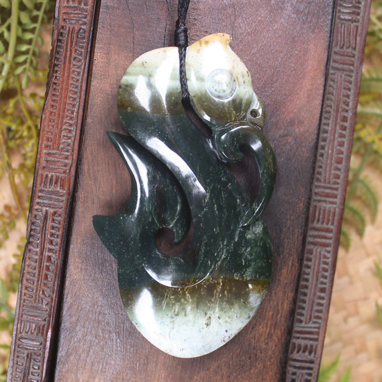 Manaia carved from Flower Jade Pounamu - NZ Greenstone