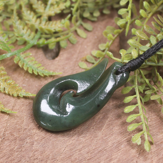 Hei Matau or Fish Hook carved from Hapopo Pounamu - NZ Greenstone