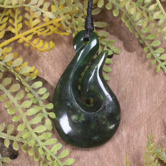 Hei Matau or Fish Hook carved from Kawakawa Pounamu - NZ Greenstone