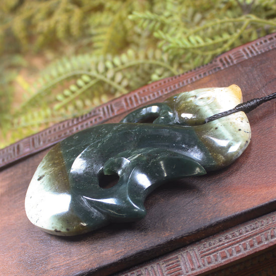 Manaia carved from Flower Jade Pounamu - NZ Greenstone