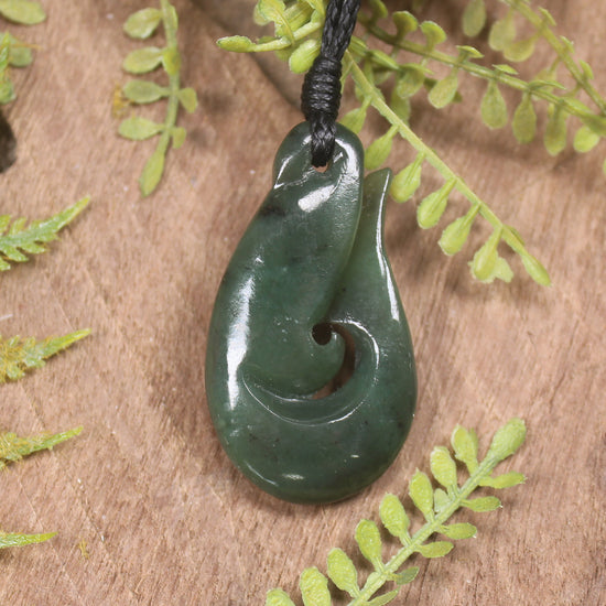 Hei Matau or Fish Hook carved from Hapopo Pounamu - NZ Greenstone