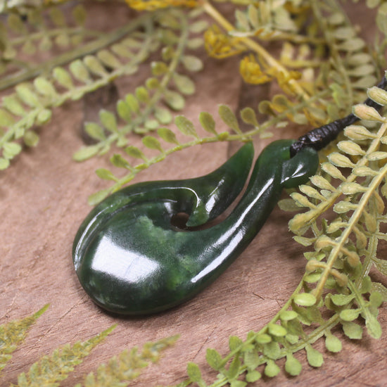 Hei Matau or Fish Hook carved from Kawakawa Pounamu - NZ Greenstone