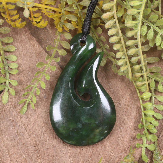 Hei Matau or Fish Hook carved from Kawakawa Pounamu - NZ Greenstone