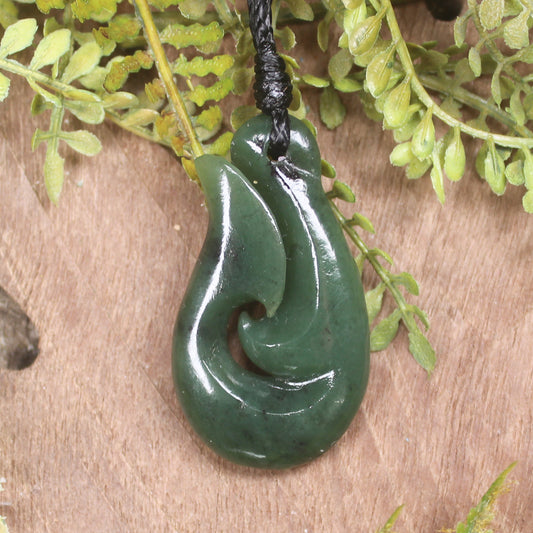 Hei Matau or Fish Hook carved from Hapopo Pounamu - NZ Greenstone