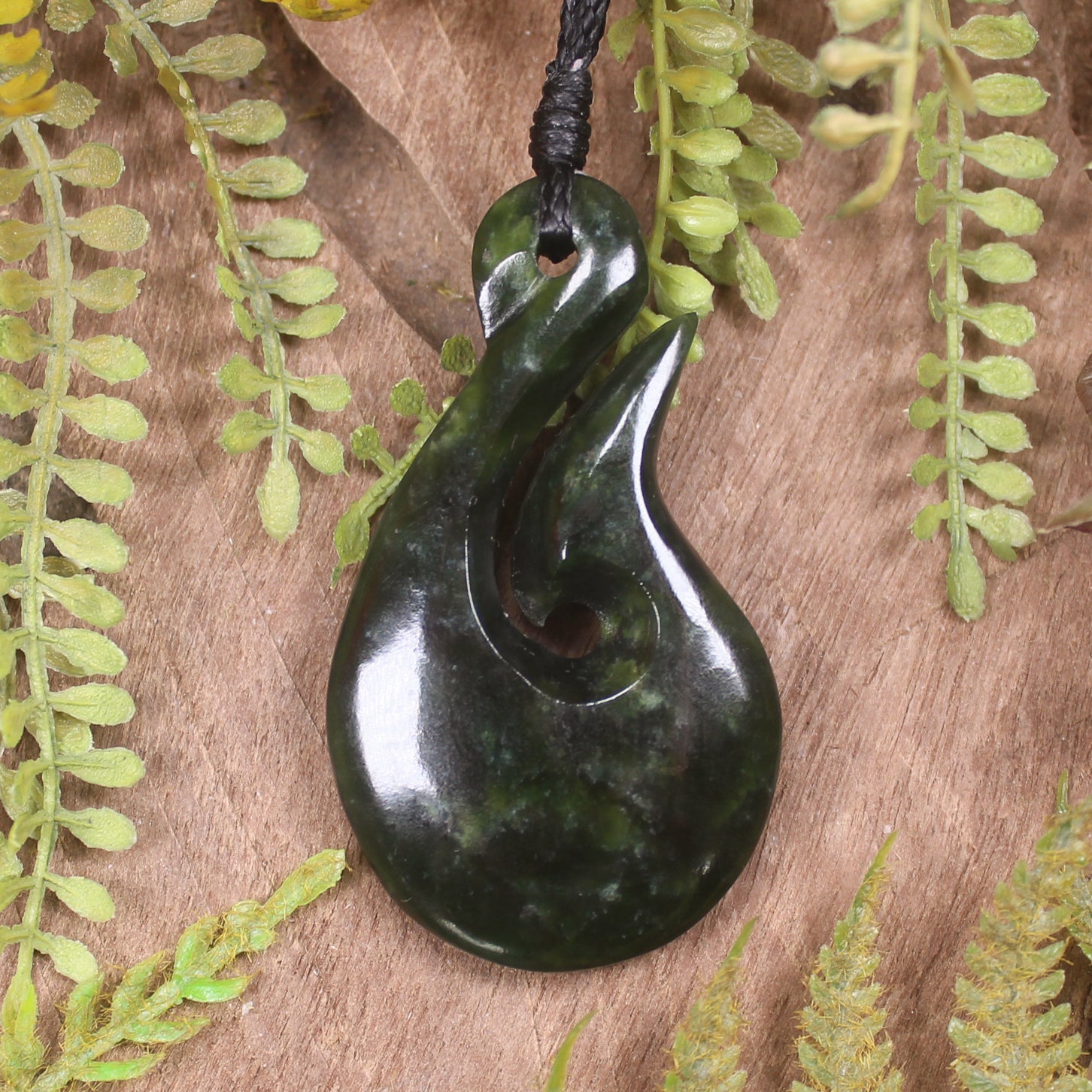 Hei Matau or Fish Hook carved from Rimu Pounamu - NZ Greenstone