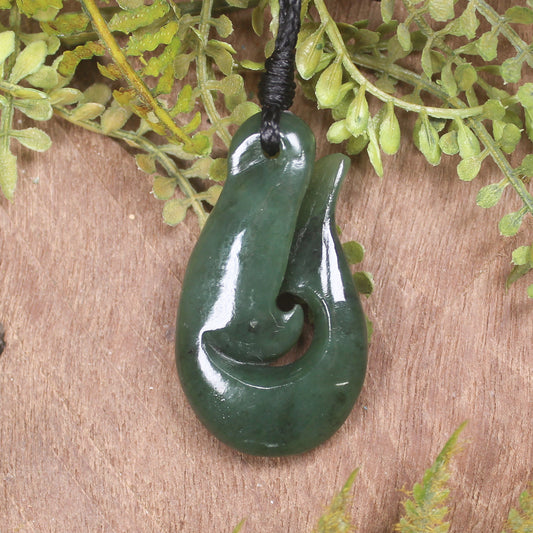 Hei Matau or Fish Hook carved from Hapopo Pounamu - NZ Greenstone