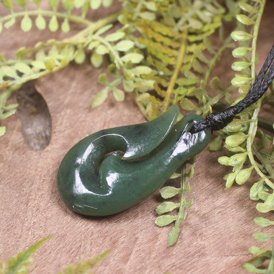 Hei Matau or Fish Hook carved from Hapopo Pounamu - NZ Greenstone