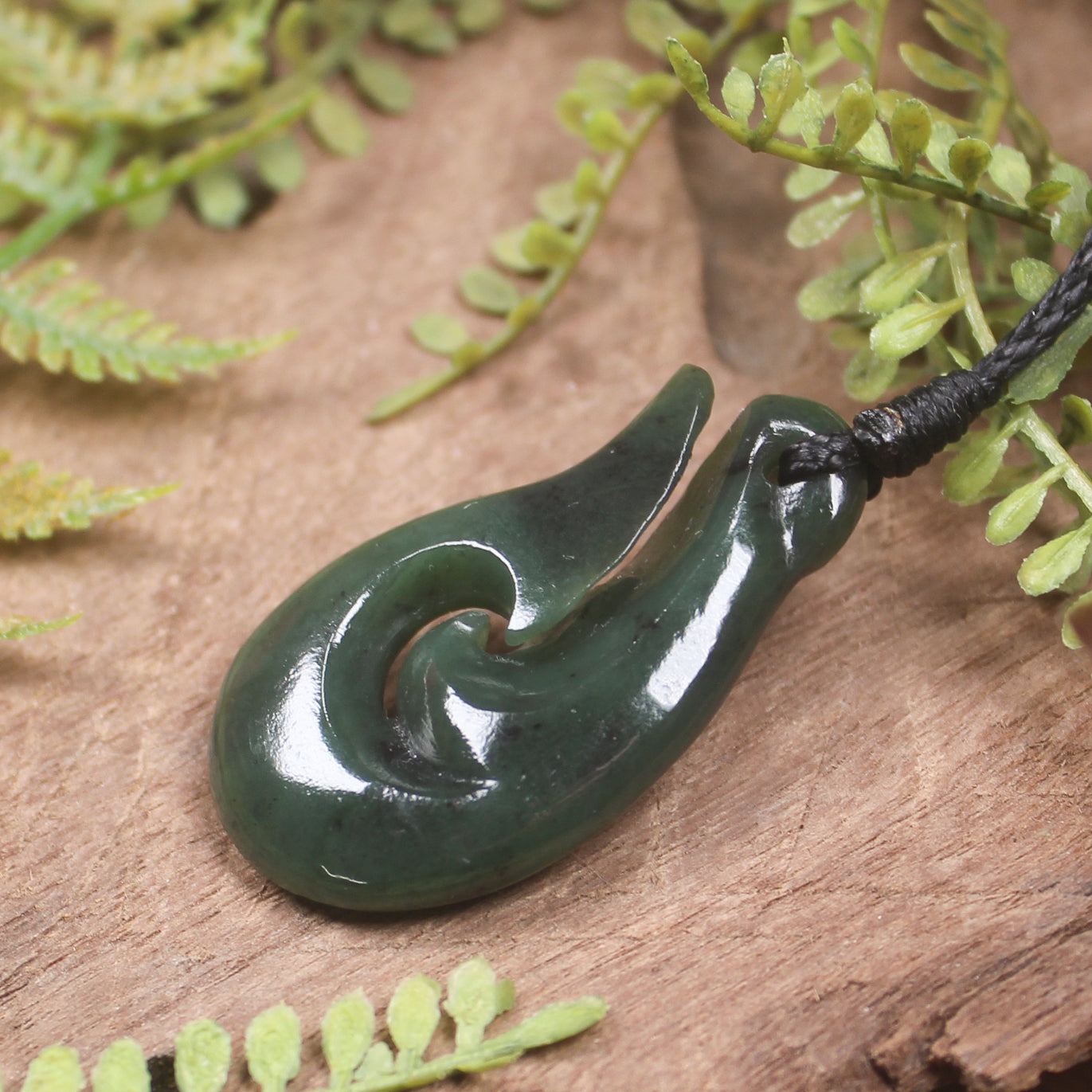 Hei Matau or Fish Hook carved from Kawakawa Pounamu - NZ Greenstone
