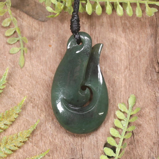 Hei Matau or Fish Hook carved from Kawakawa Pounamu - NZ Greenstone
