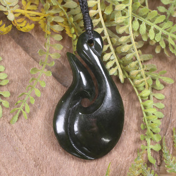 Hei Matau or Fish Hook carved from Kawakawa Pounamu - NZ Greenstone