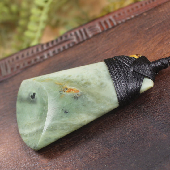 Toki or Adze Pendant carved from Flower Jade Pounamu - NZ Greenstone