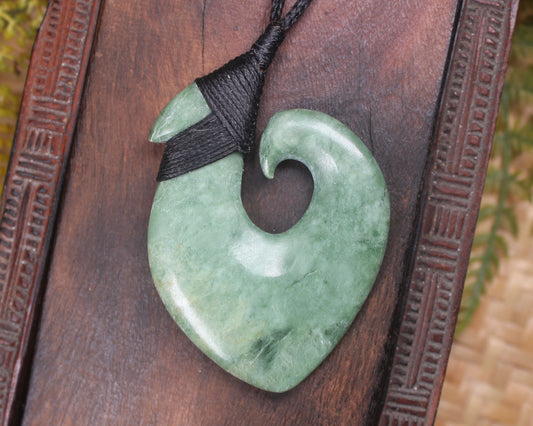 Hei Matau or Fish Hook carved from Kawakawa Pounamu - NZ Greenstone