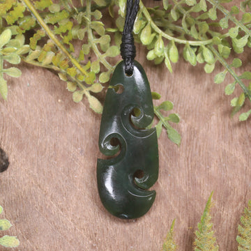 Roimata or Teardrop with Koru carved from Kawakawa Pounamu - NZ Greenstone