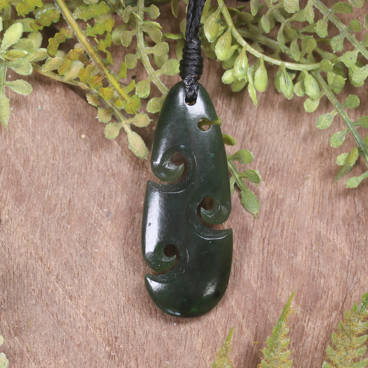 Roimata or Teardrop with Koru carved from Kawakawa Pounamu - NZ Greenstone