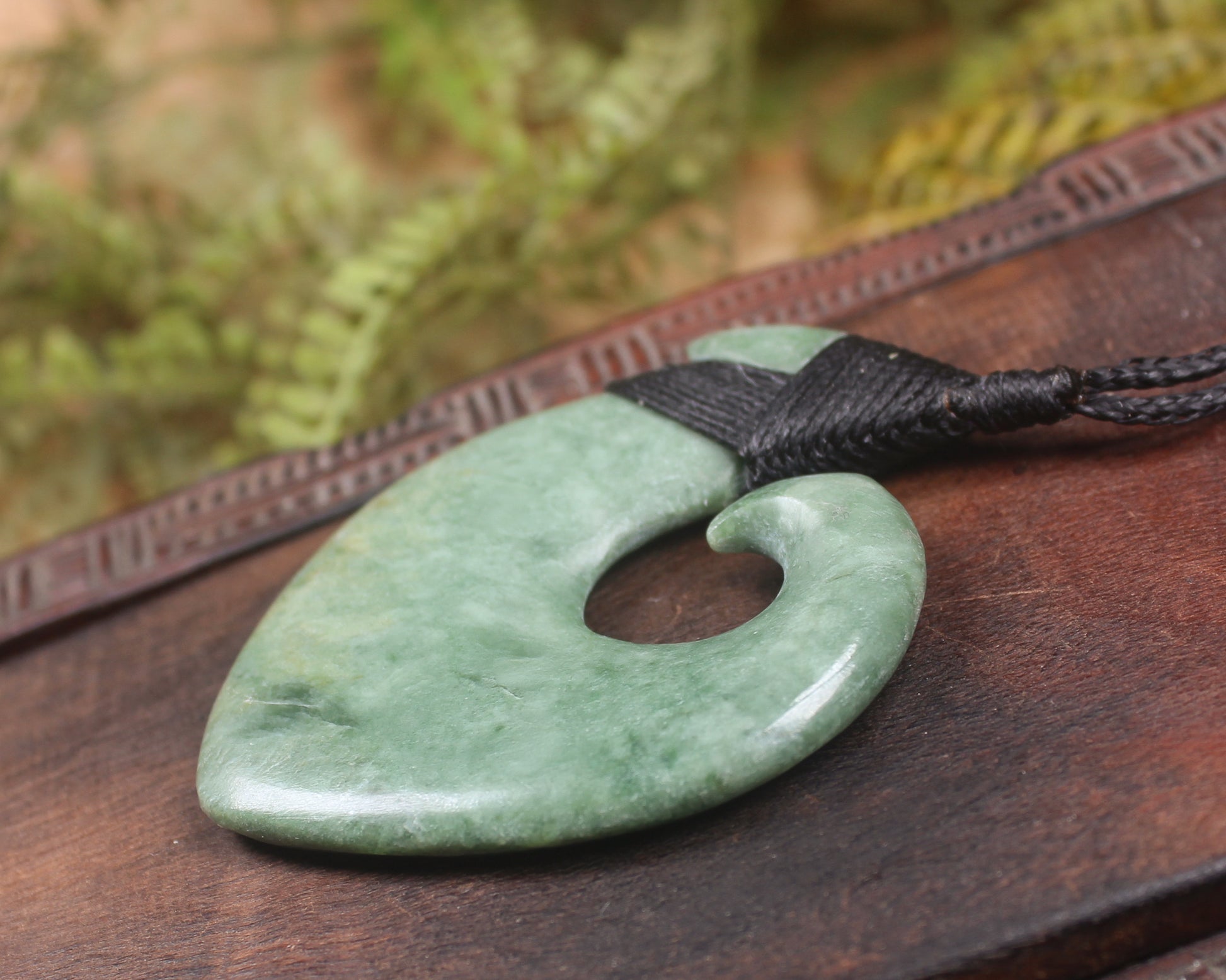 Hei Matau or Fish Hook carved from Kawakawa Pounamu - NZ Greenstone