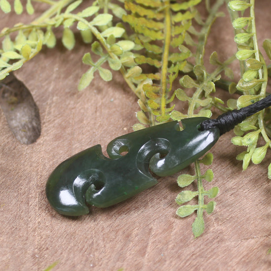 Roimata or Teardrop with Koru carved from Kawakawa Pounamu - NZ Greenstone