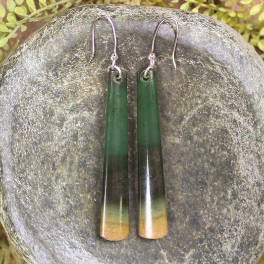 Roimata or Teardrop earrings carved from Flower Jade Pounamu - NZ Greenstone
