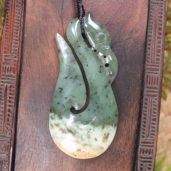 Manaia carved from Flower Jade Pounamu - NZ Greenstone