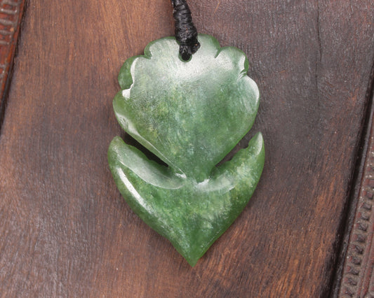 Pīwakawaka or Fantail Bird Pendant carved from Kawakawa Pounamu - NZ Greenstone