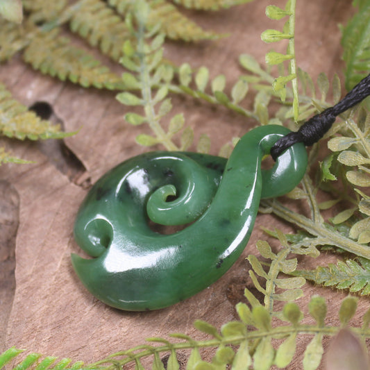 Hapopo Pounamu Koru Twist Pendant - NZ Greenstone