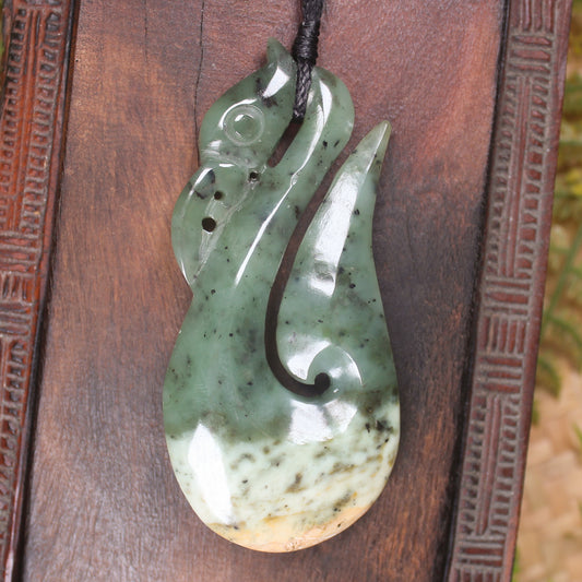 Manaia carved from Flower Jade Pounamu - NZ Greenstone