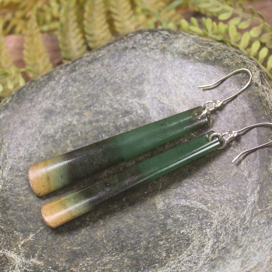 Roimata or Teardrop earrings carved from Flower Jade Pounamu - NZ Greenstone