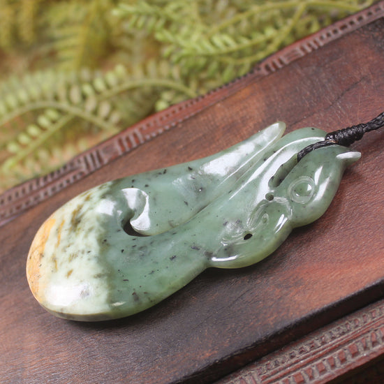Manaia carved from Flower Jade Pounamu - NZ Greenstone