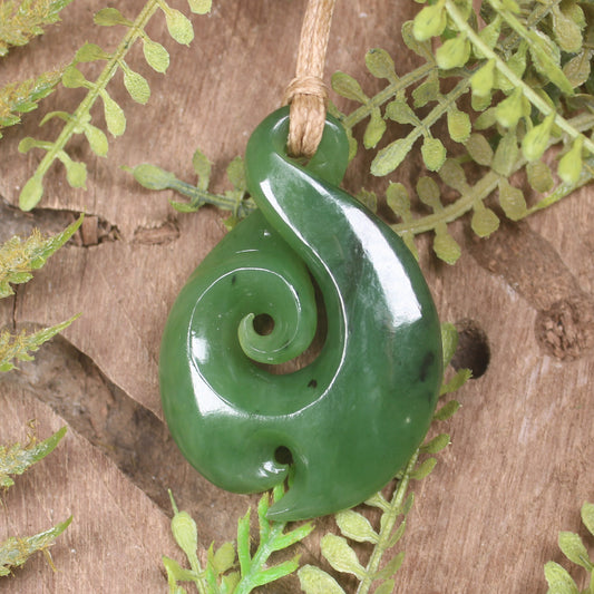 Hapopo Pounamu Koru Twist Pendant - NZ Greenstone