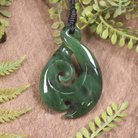 NZ Greenstone Small Koru Twist Pendant (BX424) Hapopo Pounamu