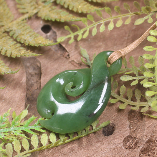 Hapopo Pounamu Koru Twist Pendant - NZ Greenstone