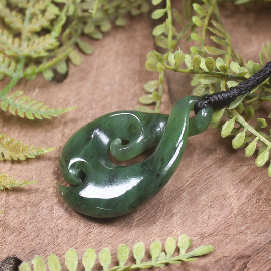 NZ Greenstone Small Koru Twist Pendant (BX424) Hapopo Pounamu