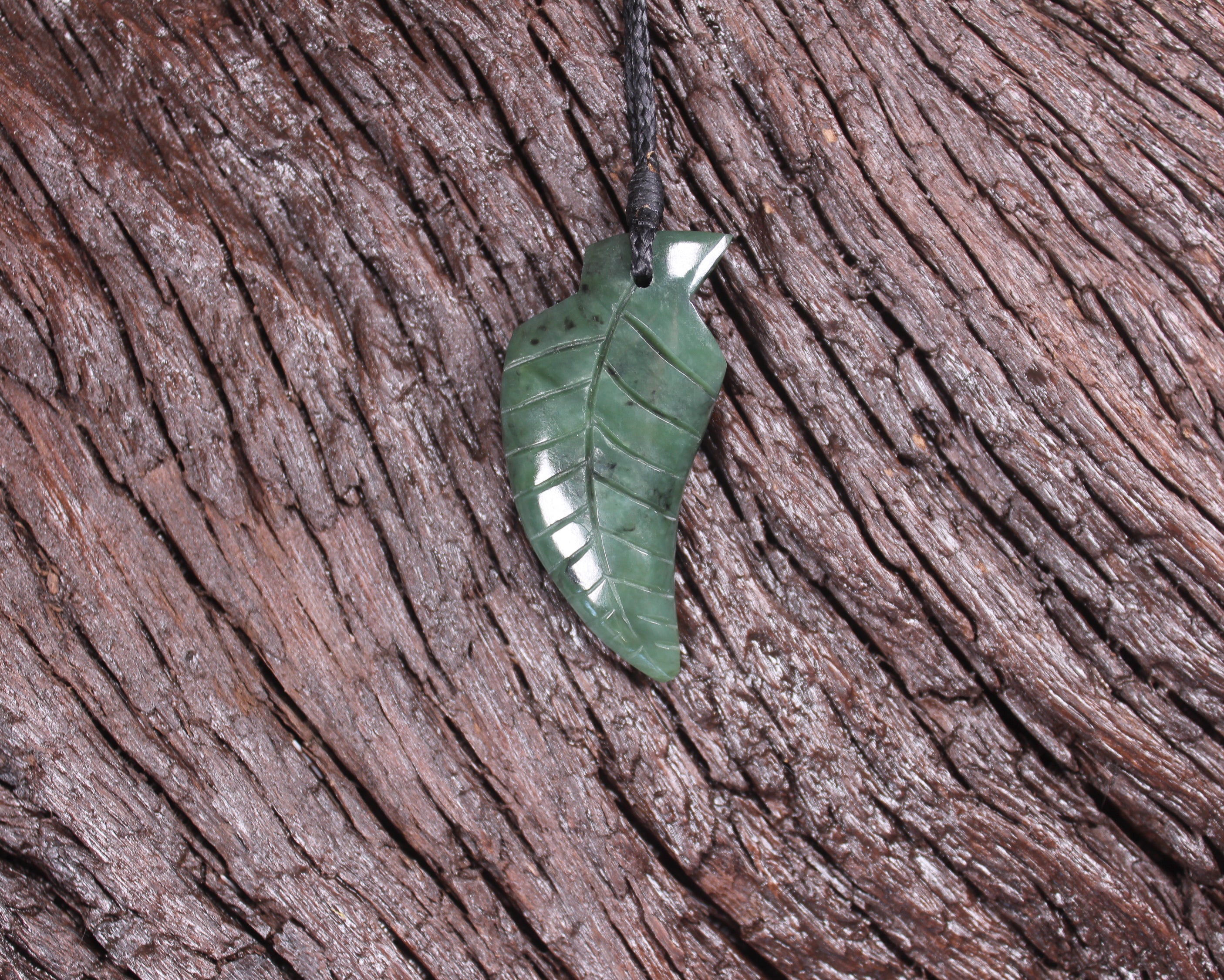 Fern Leaf carved from Hapopo Pounamu - NZ Greenstone
