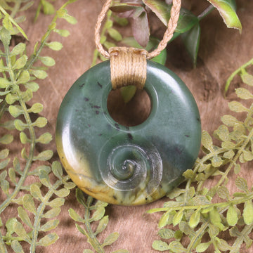 Porowhita with Koru carved from Flower Jade Pounamu - NZ Greenstone