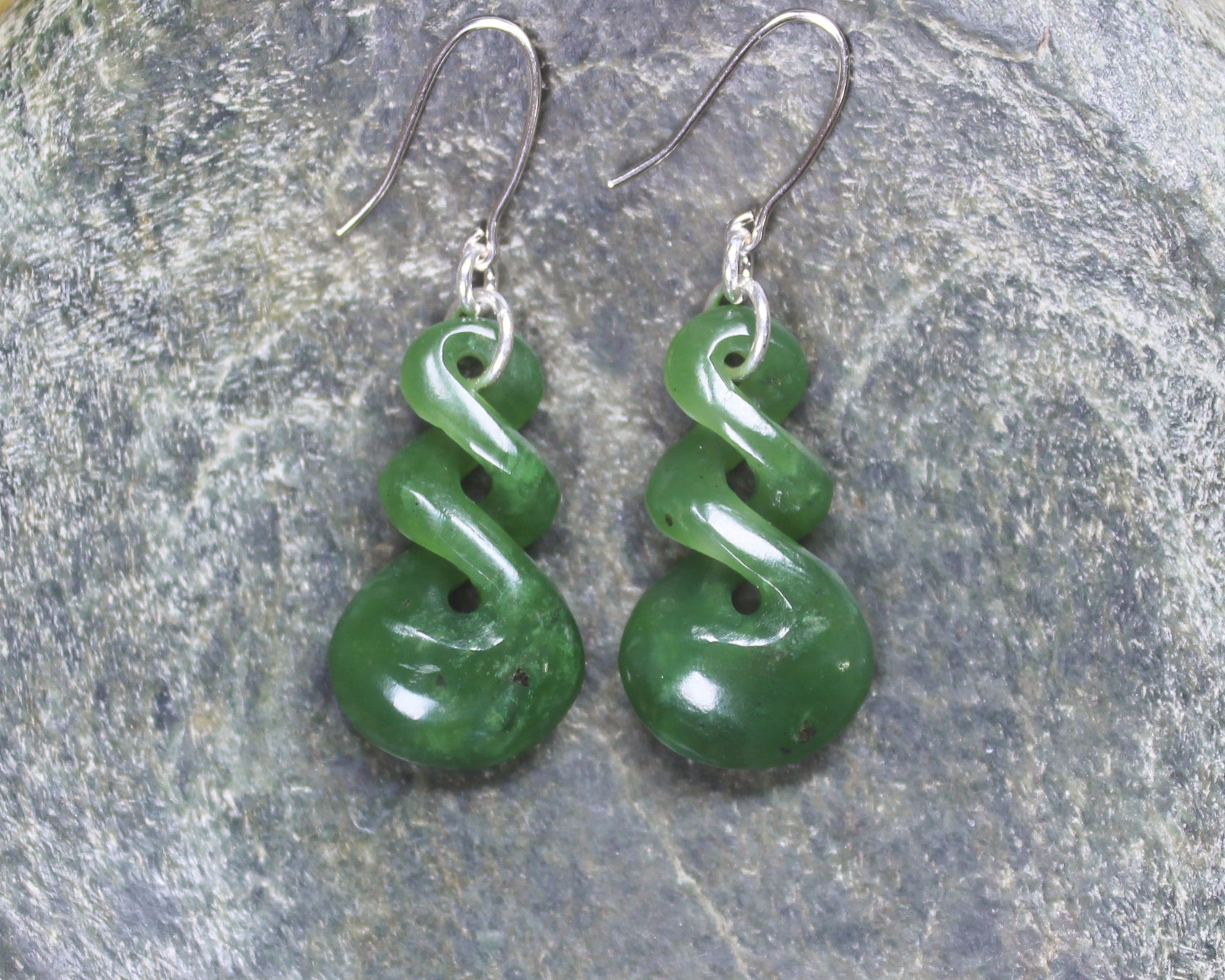 Twist Earrings carved from Hapopo Pounamu - NZ Greenstone