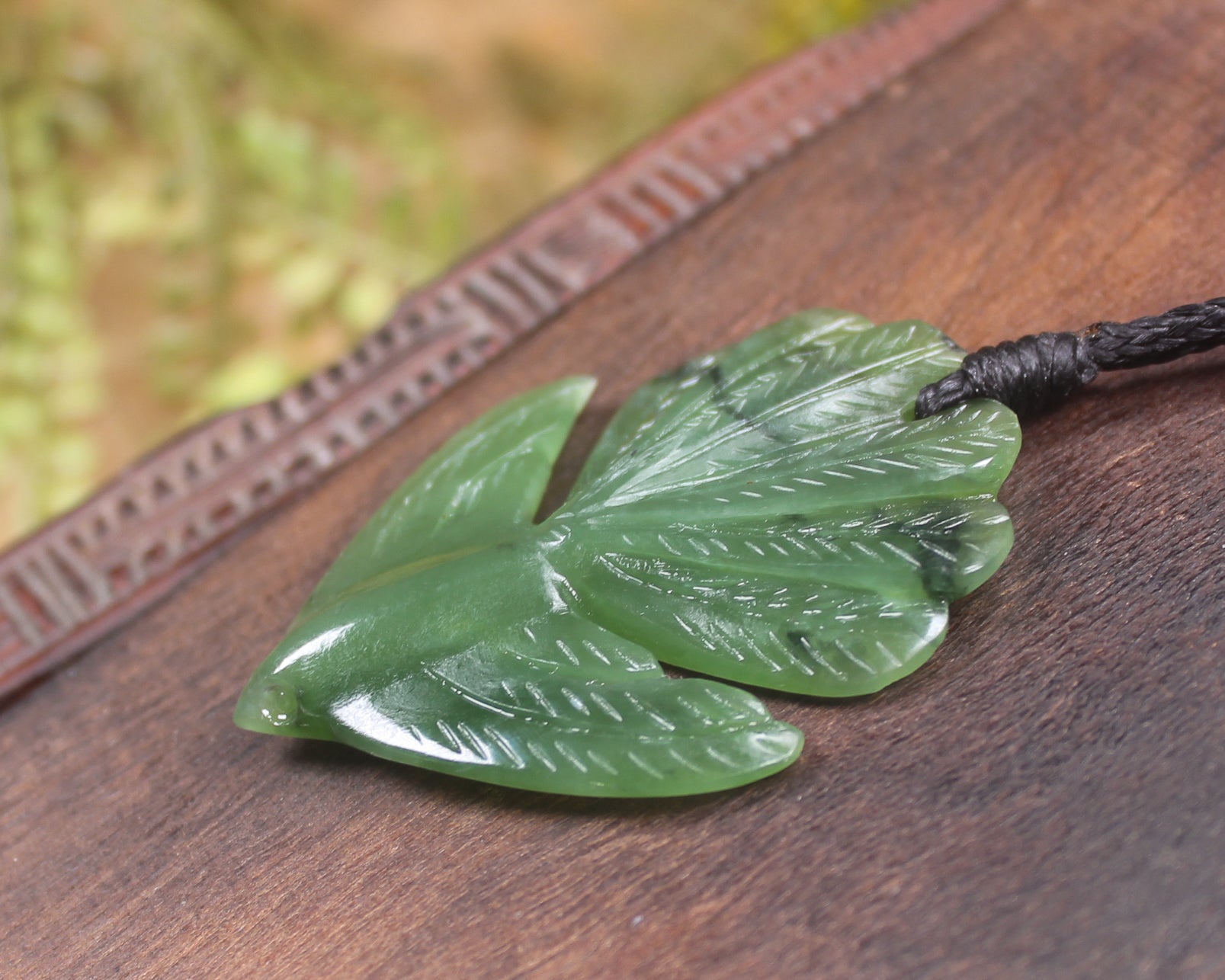 Pīwakawaka or Fantail Bird Pendant carved from Hapopo Pounamu - NZ Greenstone