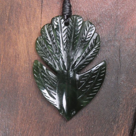 Pīwakawaka or Fantail Bird Pendant carved from Kawakawa Pounamu - NZ Greenstone
