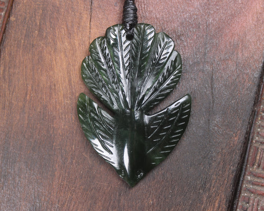 Pīwakawaka or Fantail Bird Pendant carved from Kawakawa Pounamu - NZ Greenstone
