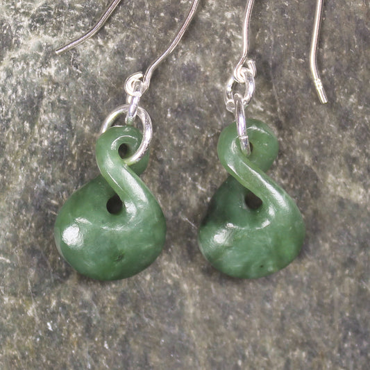Twist Earrings carved from Hapopo Pounamu - NZ Greenstone