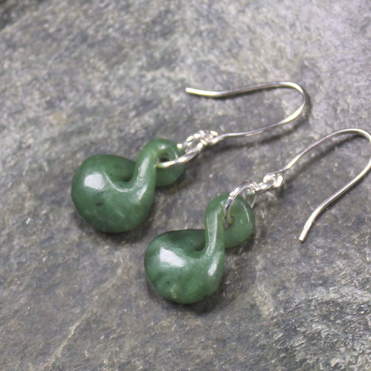 Twist Earrings carved from Hapopo Pounamu - NZ Greenstone