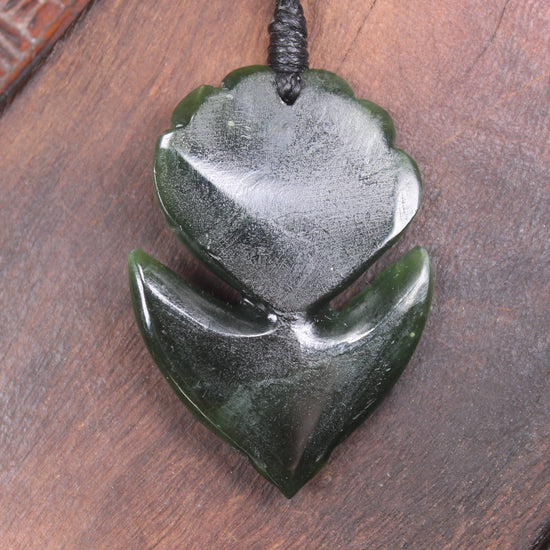Pīwakawaka or Fantail Bird Pendant carved from Kawakawa Pounamu - NZ Greenstone