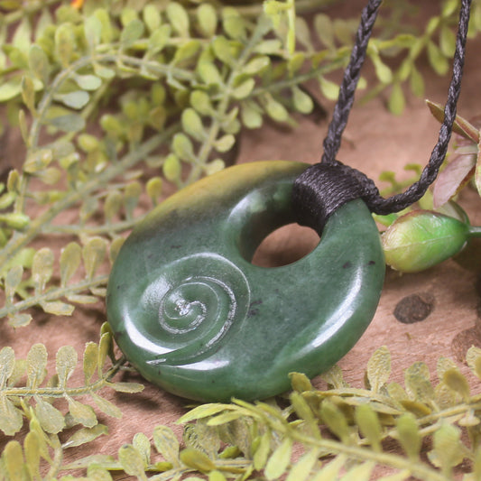Porowhita with Koru carved from Flower Jade Pounamu - NZ Greenstone