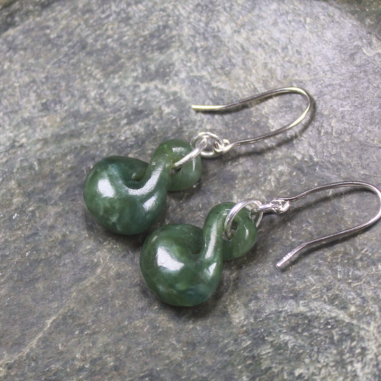 Twist Earrings carved from Kawakawa Pounamu - NZ Greenstone