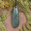 Roimata or Teardrop with Koru carved from Kawakawa Pounamu - NZ Greenstone